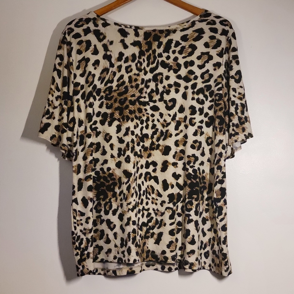 Susan Graver Top with Split Sleeves Leopard Size 1X - Picture 5 of 7